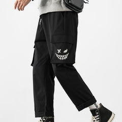 Men s Smiling Face Print Drawstring Cargo Pants