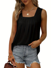 Square Neck Tank Top Sleeveless Casual Top For Women