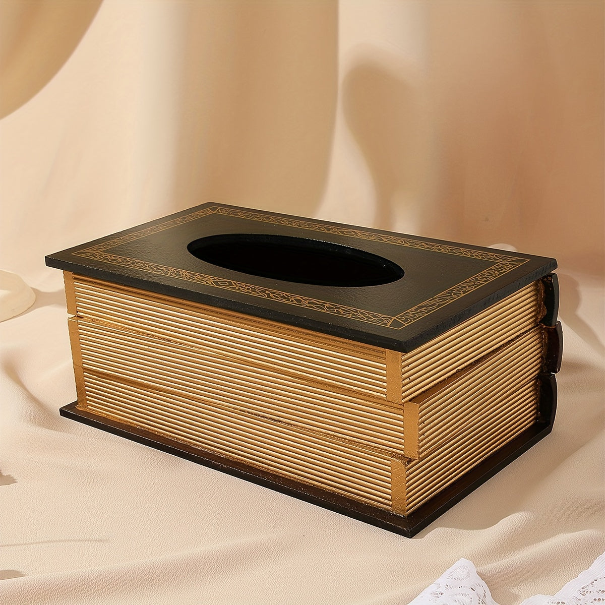 Wooden Painted Three fold Book Shaped Tissue Box