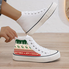 Christmas Plush Lined Thermal Canvas Sneakers - Non Slip High Top Shoes