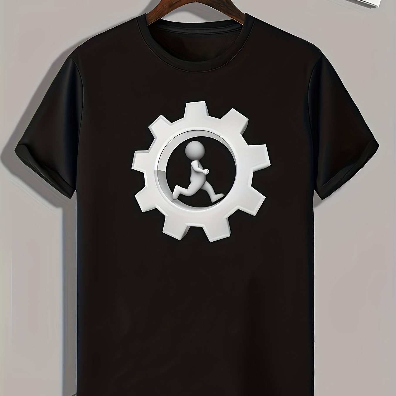 Gear Pattern Print Men's Comfy Sports T-shirt Graphic Tee