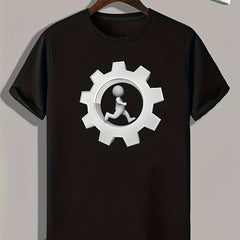 Gear Pattern Print Men's Comfy Sports T-shirt Graphic Tee