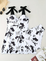 Floral Print Tankini Set Tie Shoulder Top & Underwear Two Piece Set