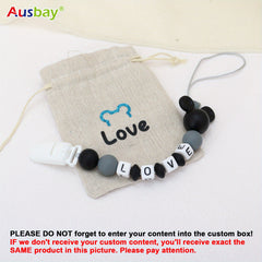 2pcs Personalized Pacifier Clip With Name Customized Chain Silicone