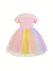 2pcs Girls Unicorn T shirt&Rainbow Dress Set For Summer