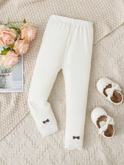 Girls Cotton Leggings with Lace Trim and Bowknot
