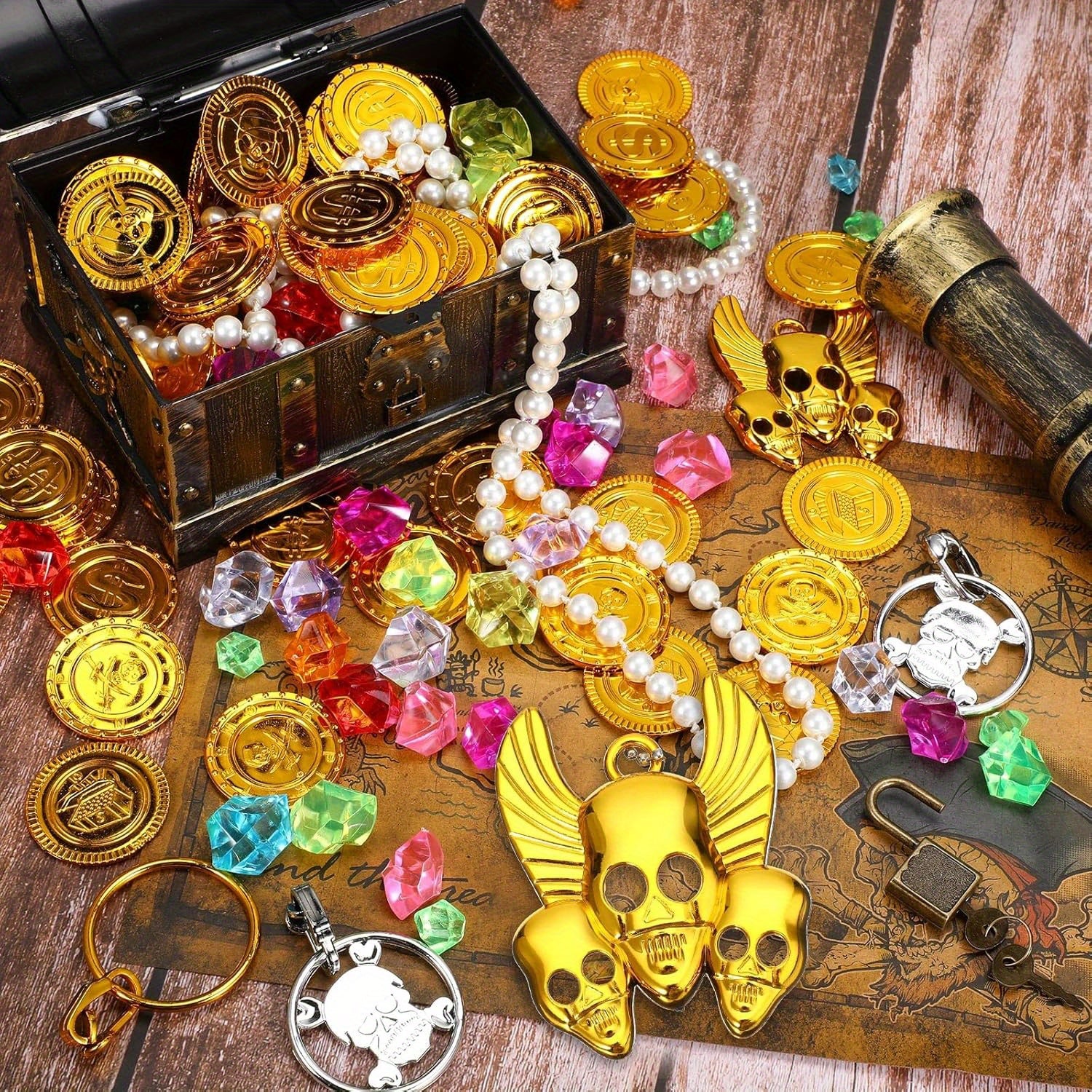 Treasure Chest Toy Set with 100 Coins and 100 Grams of Gems