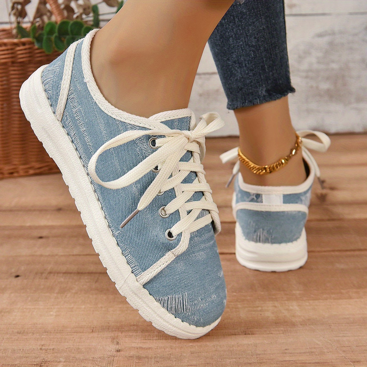 Women's Canvas Flat Sneakers Casual Lightweight Low Top Shoes