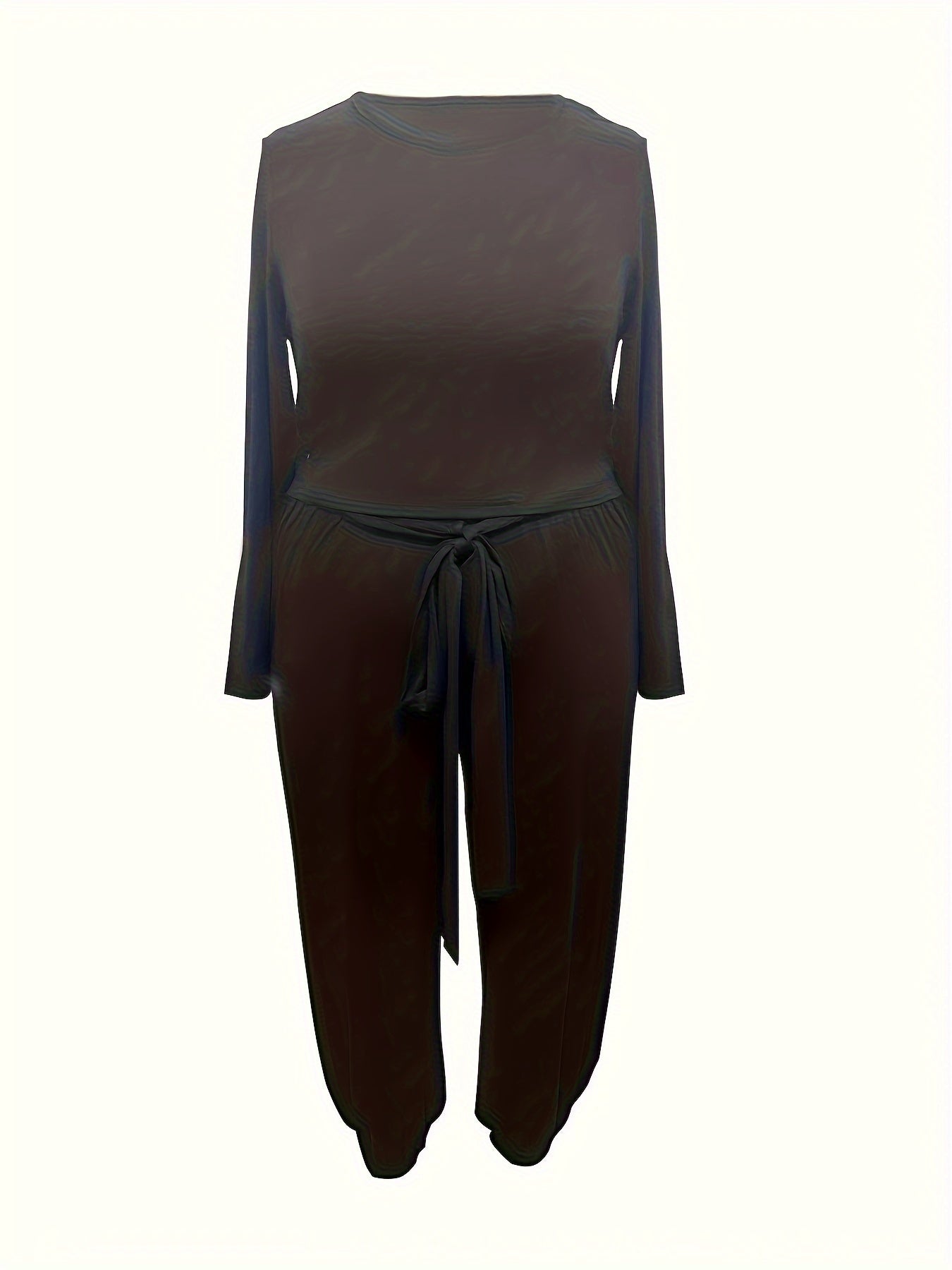 Solid Long Sleeve Crop Top & Wide Leg Joggers Outfit Set