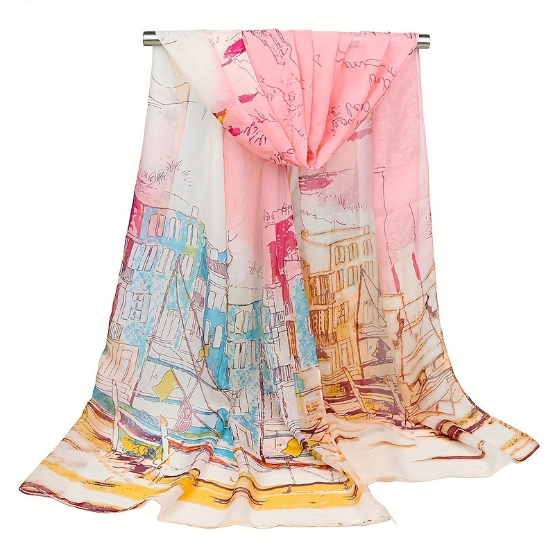 Sailboat Oil City Chiffon Silky Scarf Summer Sun Protection