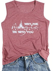 Castle & Letter Print Tank Top Women's Clothing