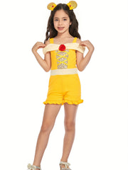 Girls Princess Jumper Jumpsuit Rose Sequin Carnival Summer Costume
