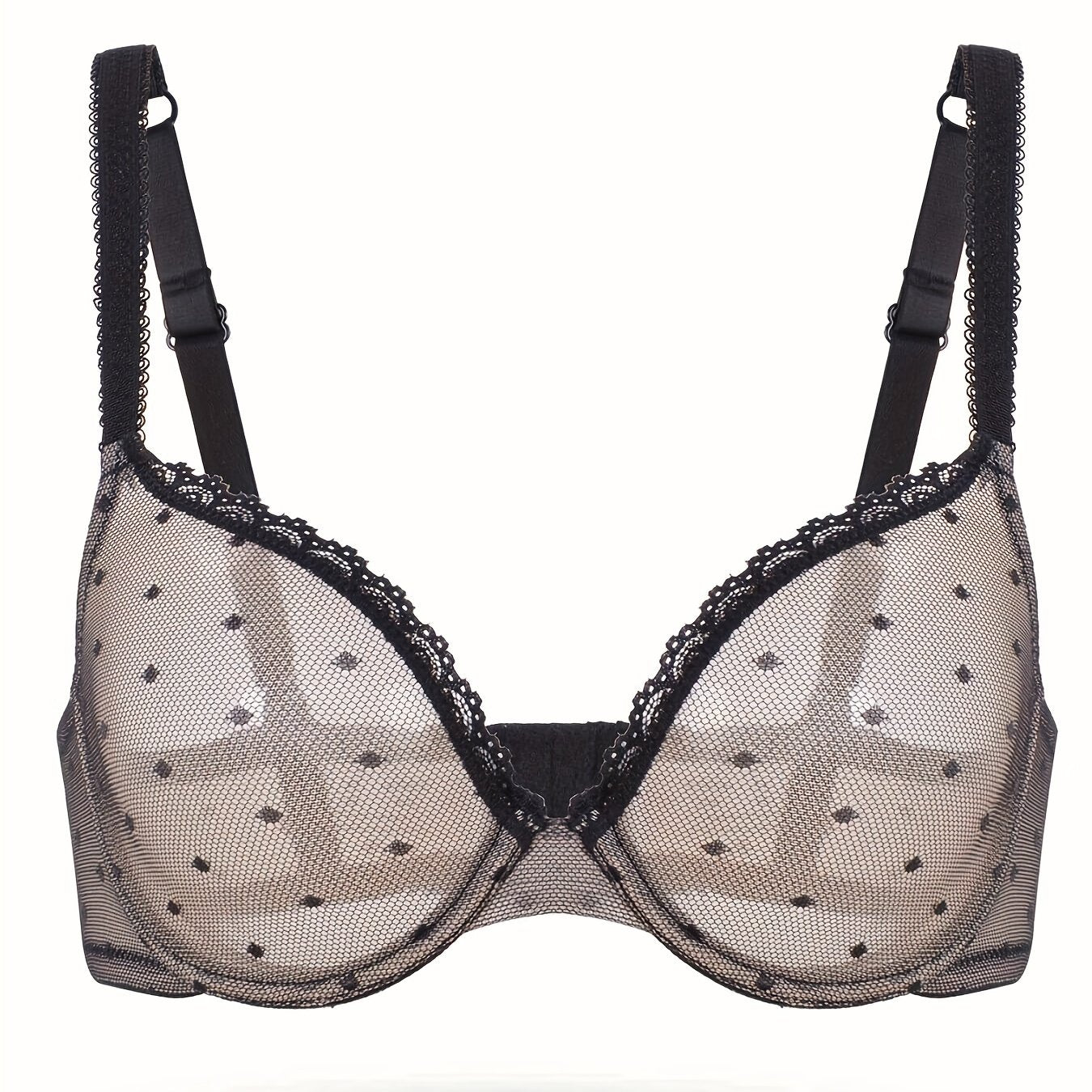 Sexy Bra Women's Plus Dot Print See through Mesh Underwire Push Up Bra