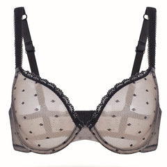 Sexy Bra Women's Plus Dot Print See through Mesh Underwire Push Up Bra