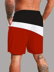 Block Pattern Print Men's Swim Trunks Quick Dry Drawstring Beach Shorts
