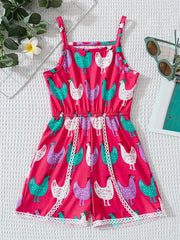 Girls' Chicken Farm Print Romper Jumpsuit