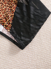 Sexy Panty Women's Plus Leopard Print Striped Mesh High Rise Brief