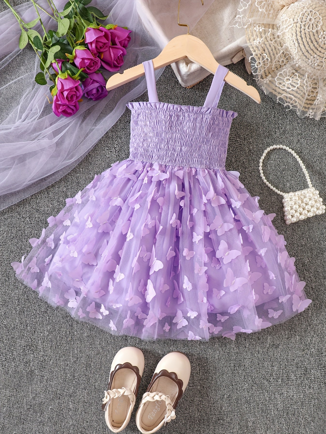 Toddler Girls Butterfly Cami Dress with Frill Trim, Summer Kids Clothes