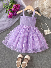 Toddler Girls Butterfly Cami Dress with Frill Trim, Summer Kids Clothes