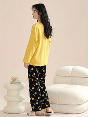 Cartoon Dog Print Pajama Set Long Sleeve Top & Pants