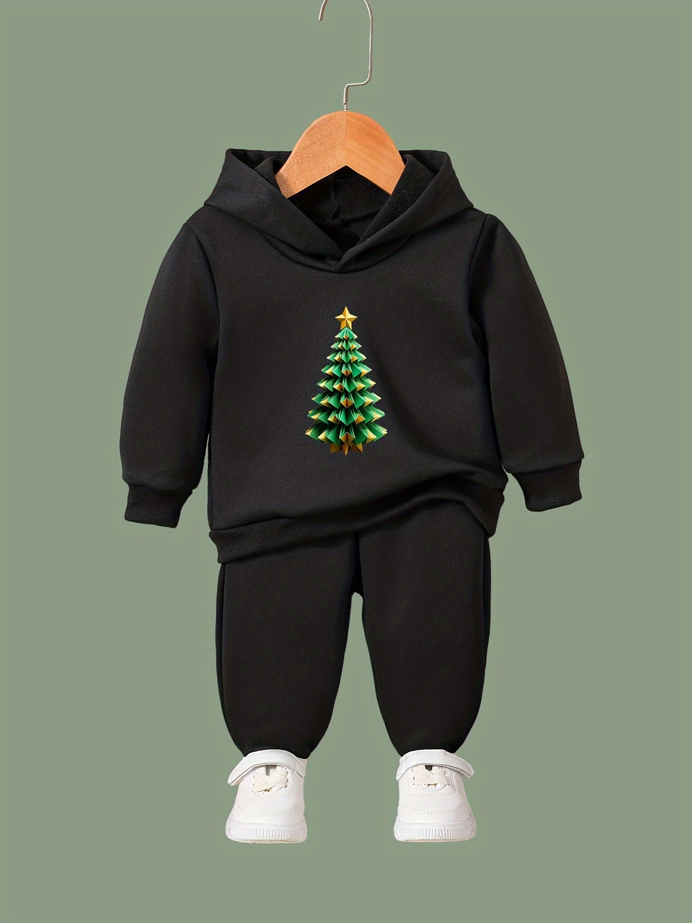 Christmas Tree Print Hoodies Pants Set For Spring Fall Sports Christmas Gift