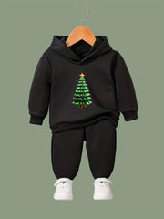 Christmas Tree Print Hoodies Pants Set For Spring Fall Sports Christmas Gift