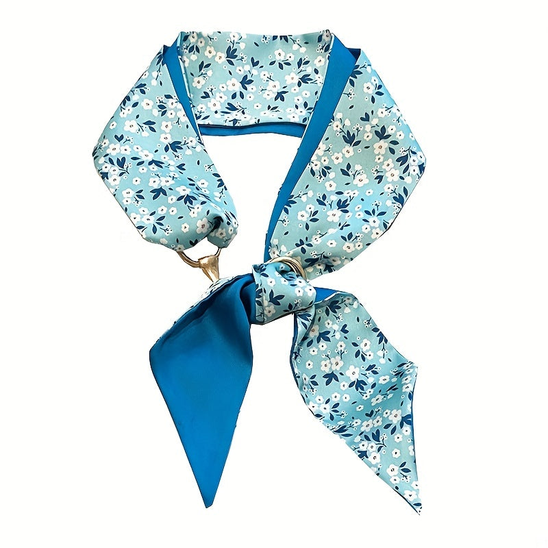 Floral Print Skinny Scarf Silk Block Ribbon Necktie Neckerchief