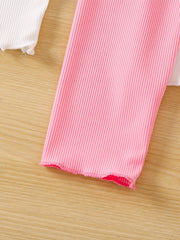3pcs Girls Ribbed Leggings Set Kids Casual Tights Pants