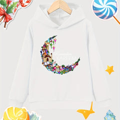 Moon Print Girls Cotton Hooded Sweatshirt for Autumn Winter