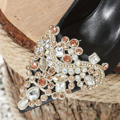 Rhinestone Kitten Heels Pointed Toe Slingback Shoes