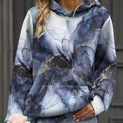 Marble Print Kangaroo Pocket Hoodie Long Sleeve Sweatshirt