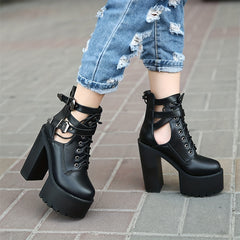 Women's Block Heeled Boots Round Toe Buckle Strap Booties