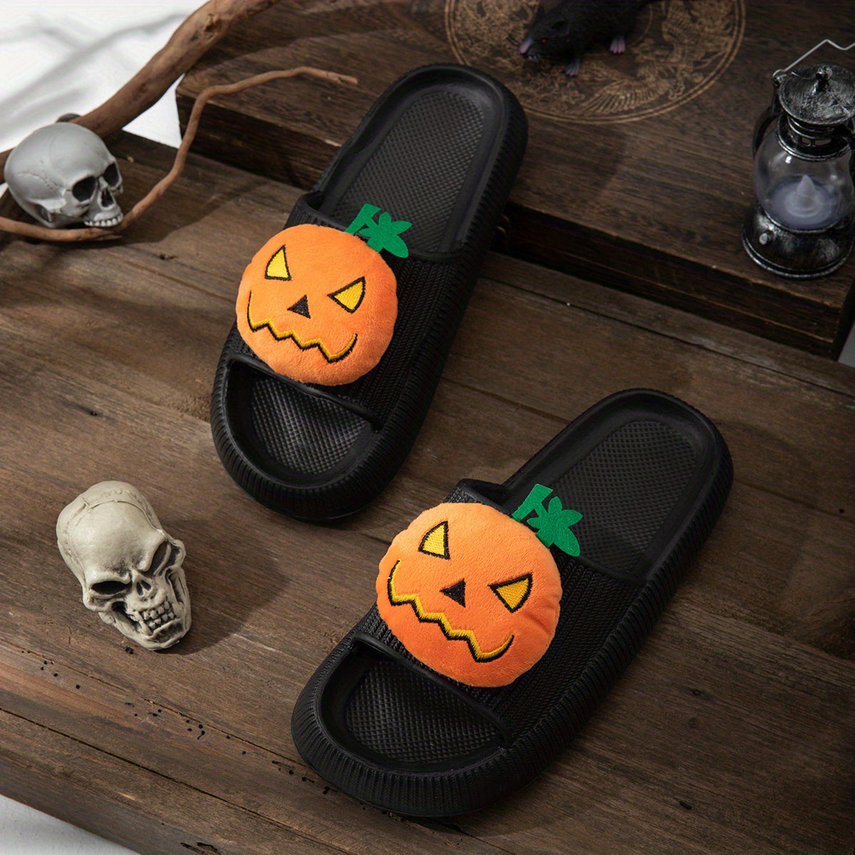 Women's Pumpkin Face Decor Slippers Halloween Shoes