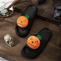 Women's Pumpkin Face Decor Slippers Halloween Shoes