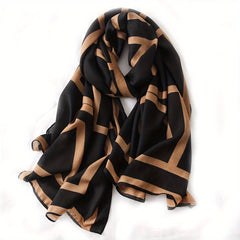 Classic Stripe Print Long Scarf & Brown Casual Shawl