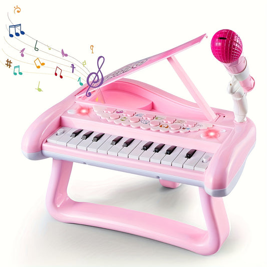 Pink Piano Toy with Microphone for Girls