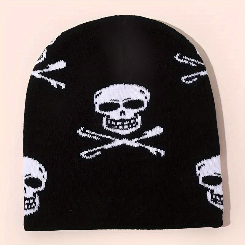Y2K Skull Jacquard Beanie Hip Hop Knitted Hat Unisex Warm Lightweight Ski Hats