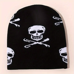 Y2K Skull Jacquard Beanie Hip Hop Knitted Hat Unisex Warm Lightweight Ski Hats