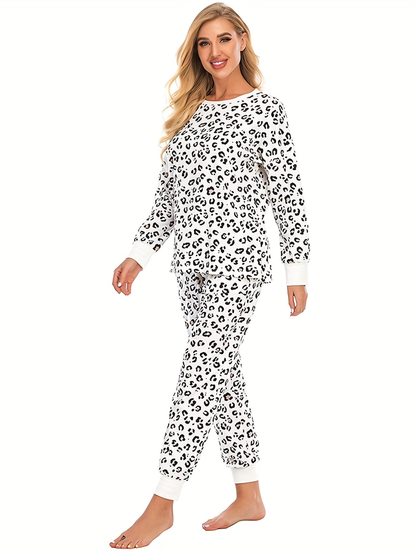 Leopard Print Lounge Set Long Sleeve Top & Pants