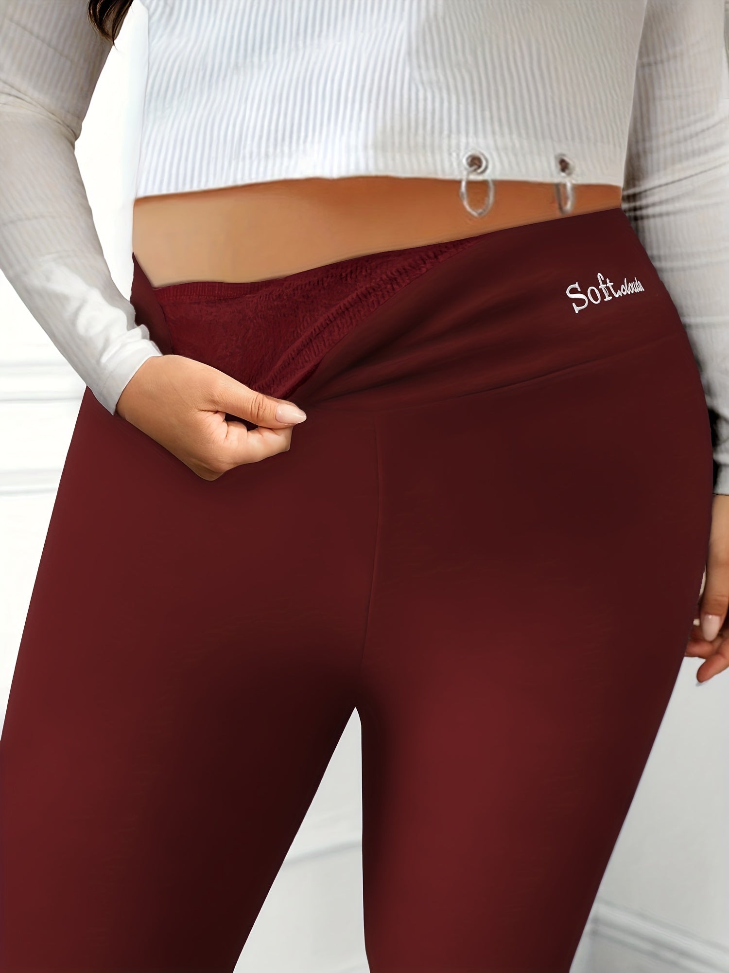 Casual Leggings Women's Plus Letter Print Liner Fleece High Rise