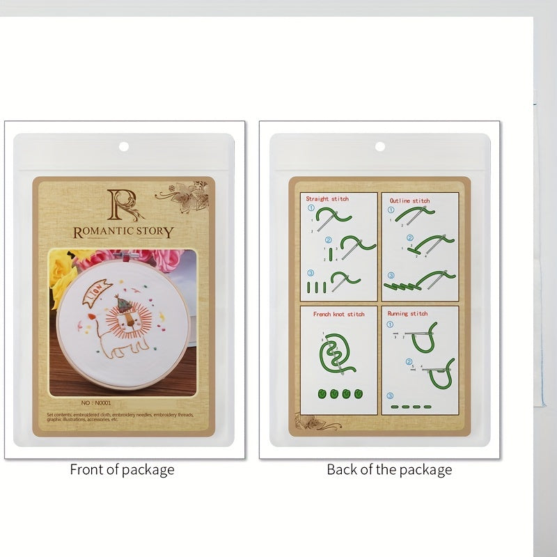 Lion Cross Stitch Kit with Hoop, Threads, Needle