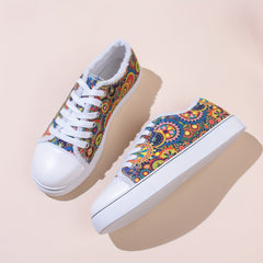 Women's Floral Print Lace Up Low Round Toe Lightweight Shoes