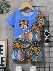 Boys Tiger Graphic T shirt & Shorts Set for Summer