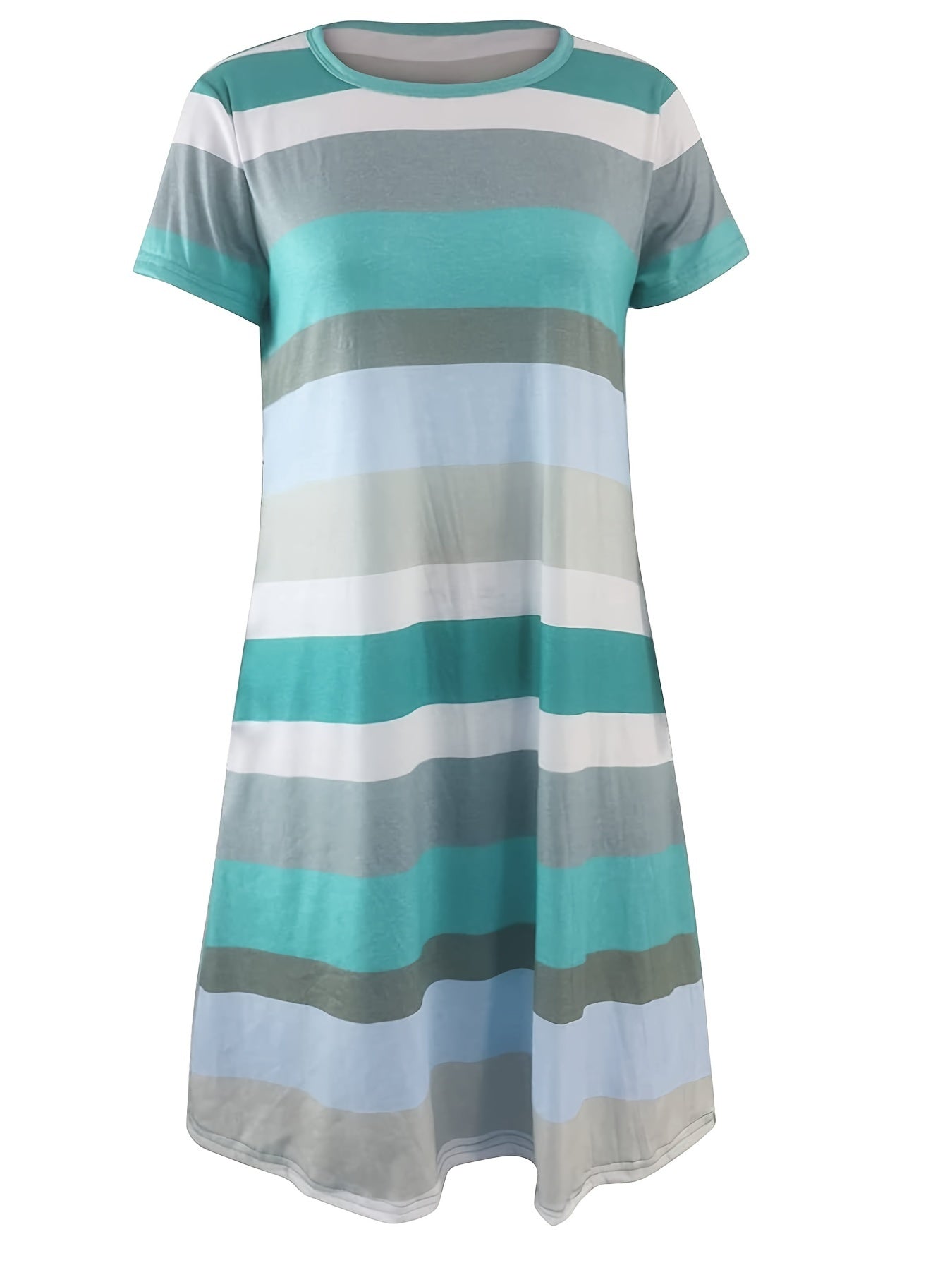 Colorblock Short Sleeve Tee Dress Women's Plus Casual Midi Dress