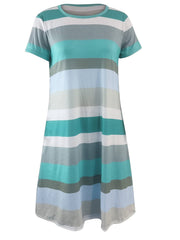 Colorblock Short Sleeve Tee Dress Women's Plus Casual Midi Dress