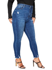 High Rise Ripped Carrot Cut Skinny Jeans Women's Plus