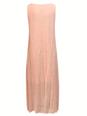 Boho Lace Sleeveless Maxi Dress V Neck Loose Solid