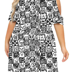 Cartoon Print Cold Shoulder Tee Sleep Dress