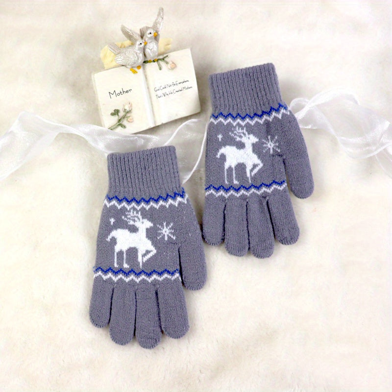 Print Winter Stretchy Knit Cuff Gloves For Kids