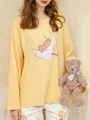 Cartoon Print Pajama Set Long Sleeve Crew Neck Top & Lounge Pants